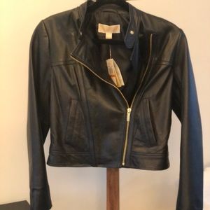 NWT- Michael Kors women’s black leather jacket, Small.
